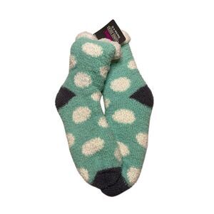 Nwt Ladies Lounge Socks Aqua White Polka Dot Sherpa Lined Cozy Fuzzy Size 4-10